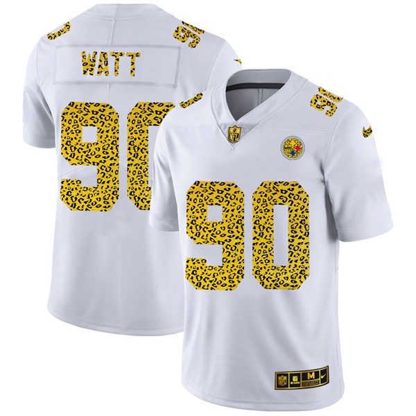 Men's Pittsburgh Steelers #90 T. J. Watt 2020 White Leopard Print Fashion Limited Stitched Jersey